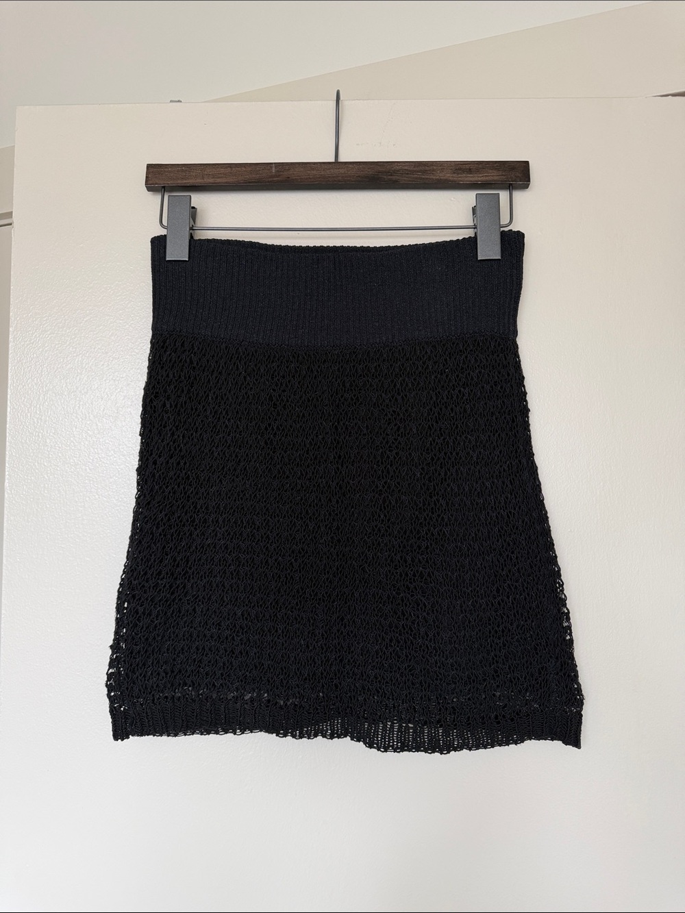 rag & bone Black Open-Knit Mini Skirt